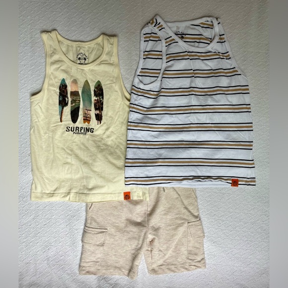 Free Planet Other - Free Planet Surfboard Graphic and Striped Tank Top and Shorts Set